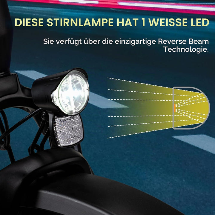 E-Bike Dynamo LED Fahrradlicht 30-100 LUX mit StVZO Zulassung - Fahrradlampe Frontlicht &amp; Scheinwerf