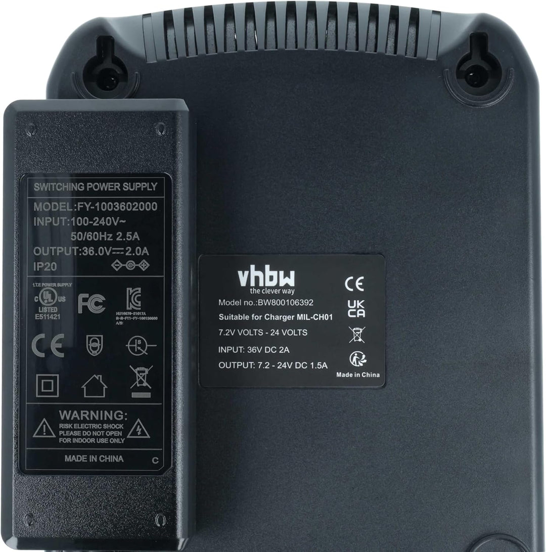 vhbw Ladegerät kompatibel mit AEG/Milwaukee PES 7.2T, PBS 3000, MX9.6 Werkzeug - 120W