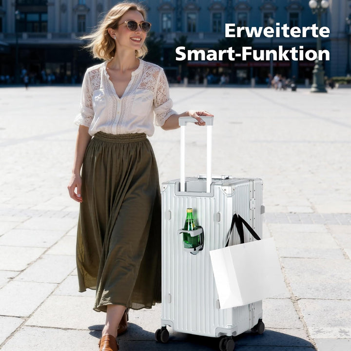 ALPHA CAMP Koffer Grösse TSA Schloss Suitcase Large Koffer L Silber 66L | Aluminium Rahmen &amp; Polycar