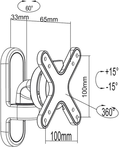 PureMounts STYLE-23A Wandhalterung für TV Geräte mit 33-69cm (13-27"), VESA: 100x100, neigbar: +/-15