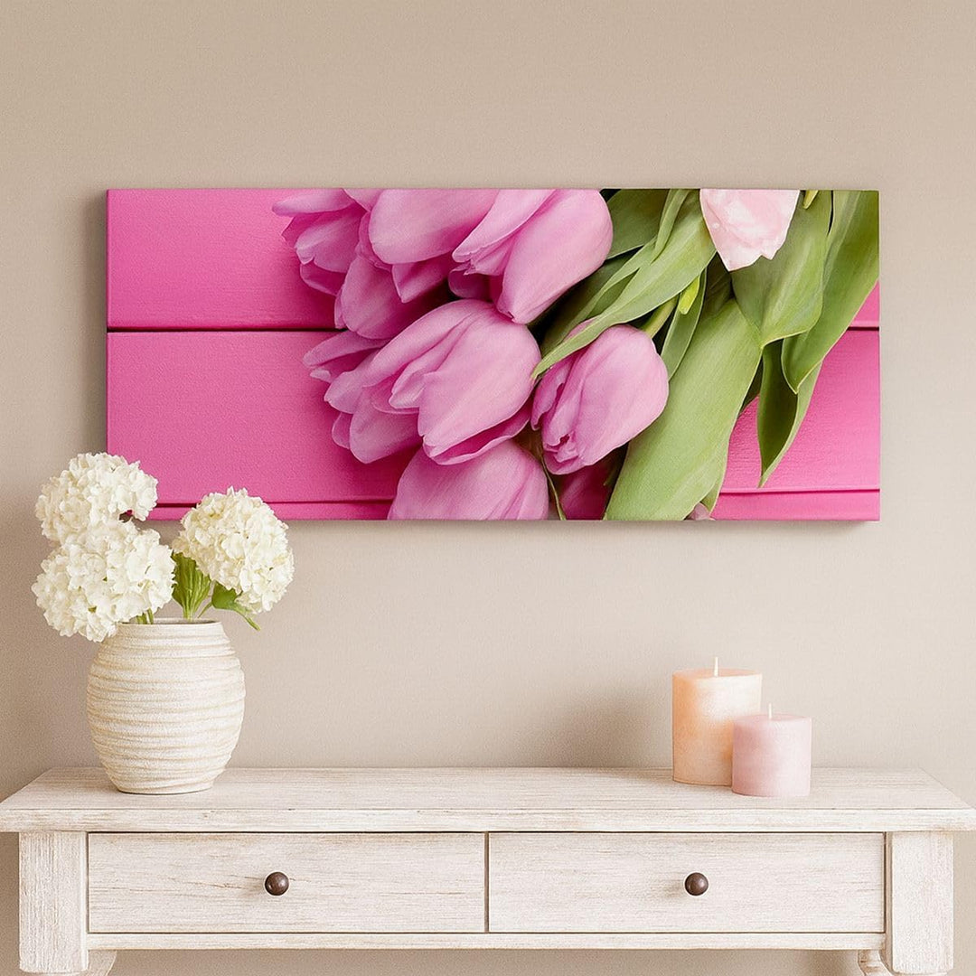 Wandbilder Dekoration Wohnzimmer Tulpen Blumenstrauss Garten Panorama Bilder auf Leinwand 120x50cm L