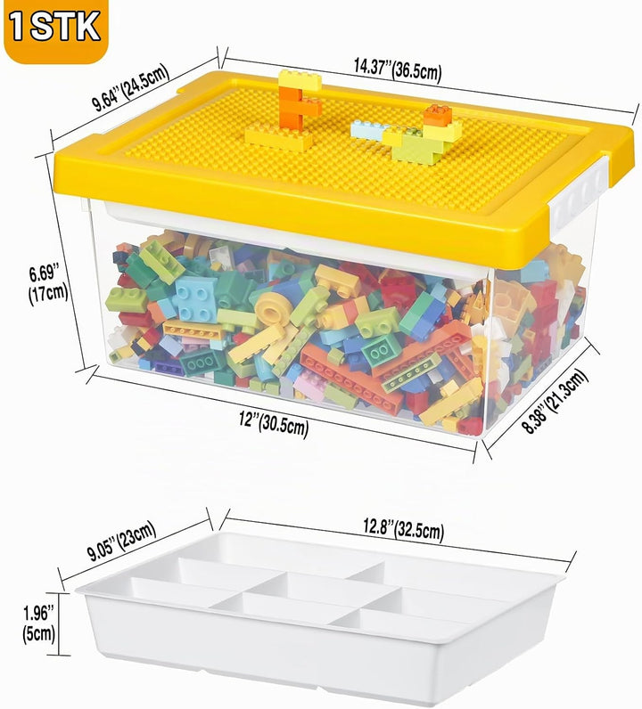 Aufbewahrungsbox Spielzeug mit Deckel &amp; AbnehmbaresTablett &amp; Bauplatte,Spielzeug Box aus PP,Aufbewah