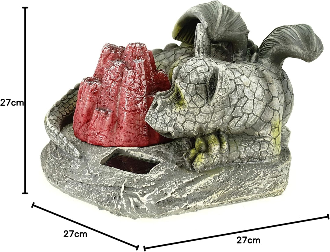 Kremers Schatzkiste Drachenkind am LED Lavastein Feuer 27 cm Drache Figur Gartenfigur Solarfigur Dra