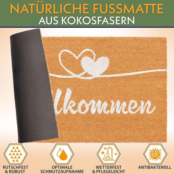 BRUBAKER Fussmatte für Aussen und Innen - Willkommen mit Herzen - 45 x 75 cm Schmutzfangmatte aus 10