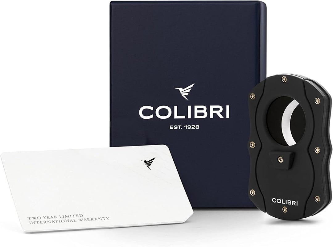 Colibri Cut | Doppel-Guillotine-Zigarrenschneider | Schwarz mit farbigen Klingen | Federauslöser | B