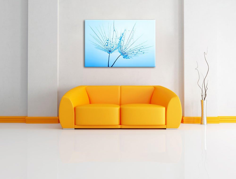 Pusteblumen mit Tautropfen Format: 100x70 auf Leinwand, XXL riesige Bilder fertig gerahmt mit Keilra