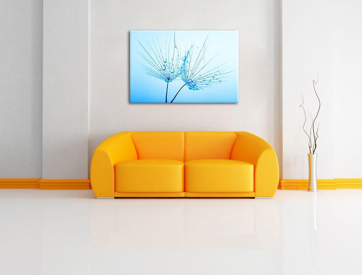 Pusteblumen mit Tautropfen Format: 100x70 auf Leinwand, XXL riesige Bilder fertig gerahmt mit Keilra