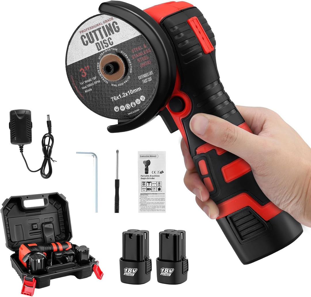 Akku Winkelschleifer 19500RPM | Mini Akku Flex Set mit 2x 2000mAh Akku & 2 Trennscheiben, 2x76mm Min