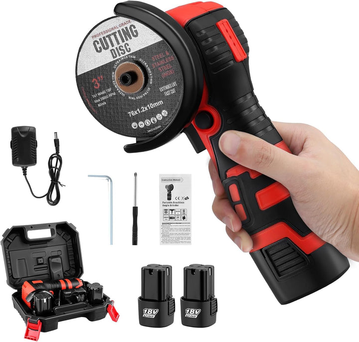 Akku Winkelschleifer 19500RPM | Mini Akku Flex Set mit 2x 2000mAh Akku & 2 Trennscheiben, 2x76mm Min