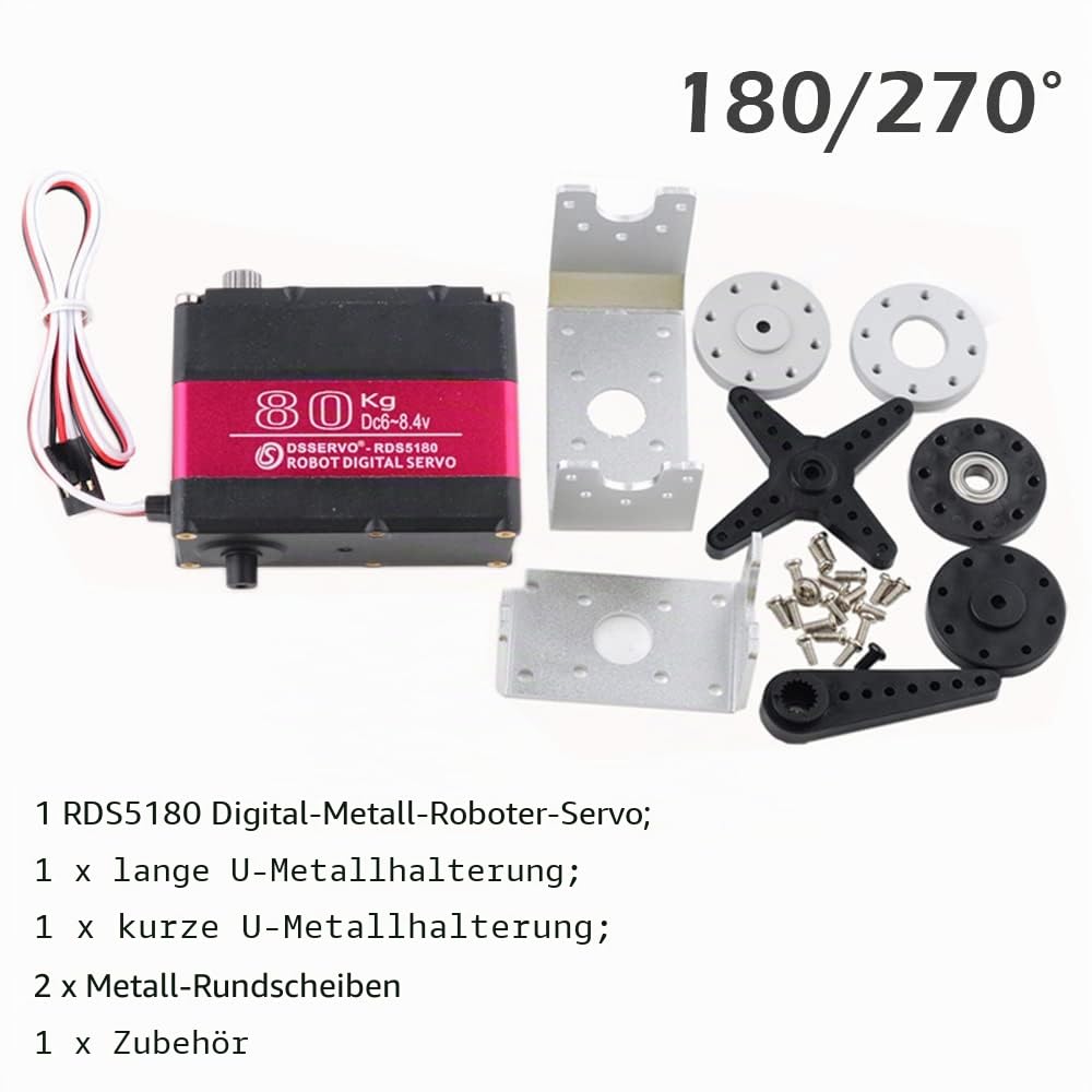 RDS5180 80kg Digitaler Metall-Roboter-Servomotor mit hohem Drehmoment Doppelwellen-Roboter-Servoarm