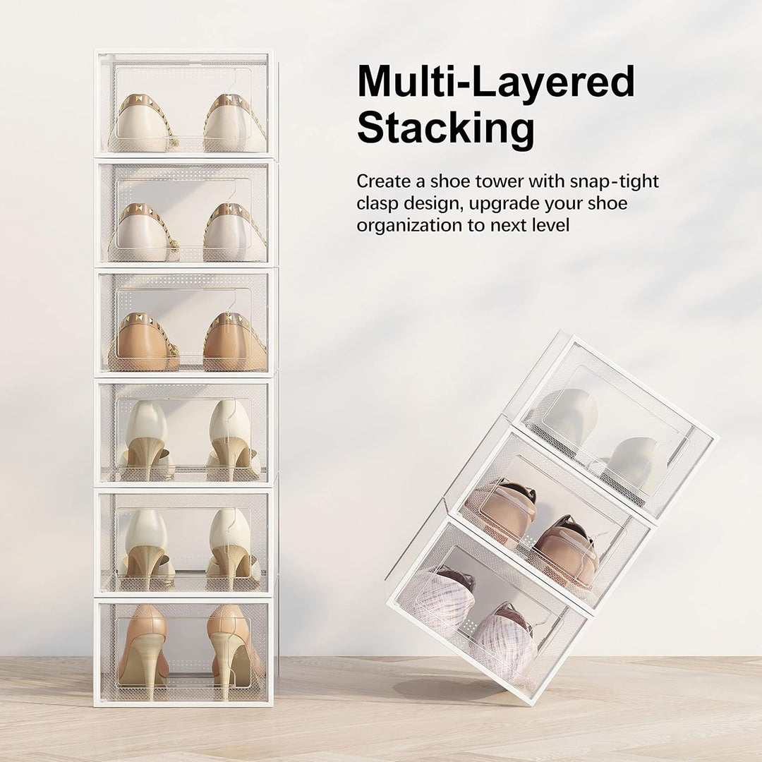 SEE SPRING 12er Set faltbare Schuhboxen Organizer, stapelbar - Für Schuhe bis Grösse 44 - Kunststoff