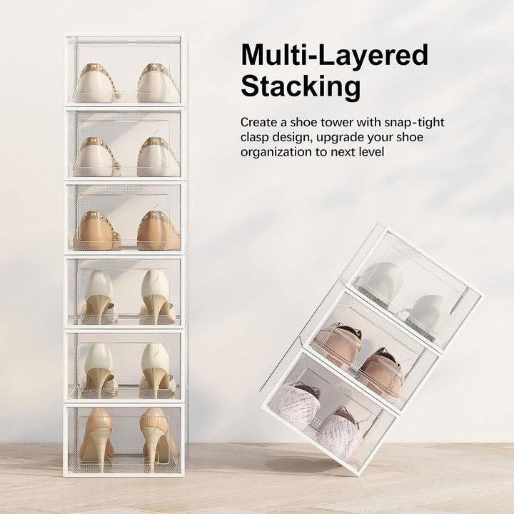 SEE SPRING 12er Set faltbare Schuhboxen Organizer, stapelbar - Für Schuhe bis Grösse 44 - Kunststoff