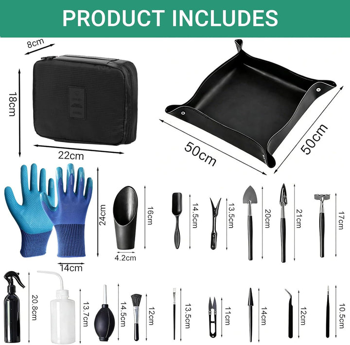 Bonsai Werkzeug Set 18 Stück, Bonsai Starter Kit Garden Tool mit wasserdichte Umtopfmatte & Aufbewah