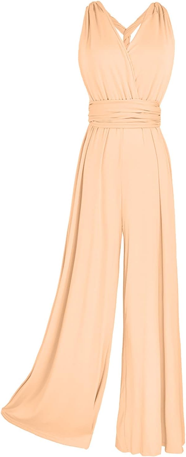 Ansenesna Jumpsuit Damen Sommer Lang Elegant Weites Bein Overall Frauen Rückenfrei V Ausschnitt Einf