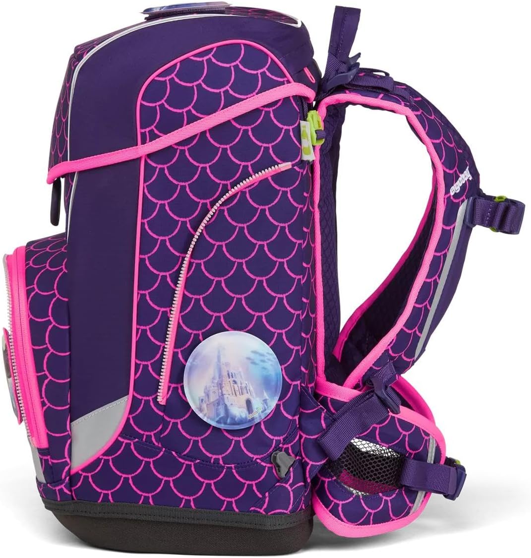 ergobag Cubo Light Set Ergonomischer Schulrucksack, extra leicht, 5er Set, 780 g Perlentauchbär - Li