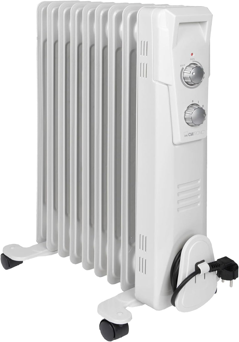 Clatronic RA 3736 9 Rippen-Ölradiator, mobiler Heizkörper, 2000 Watt, stufenloser Thermostatregler,