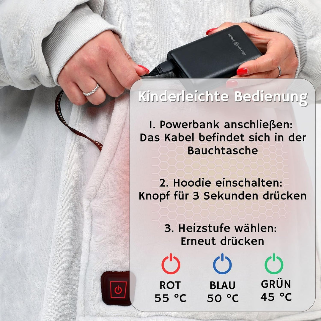NorthHeat Beheizter Kuschel Hoodie | flauschige Ärmel Decke beheizbar | perfekt für Freundin, Mama u