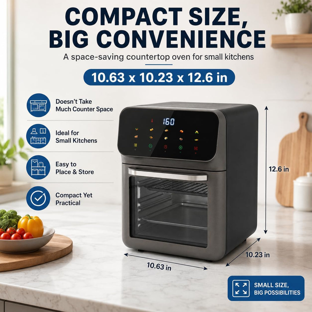 Mini Backofen 13 Liter, 1350W Elektrobackofen LCD-Touchscreen Minibackofen mit 15-60 min. Timer, Hei