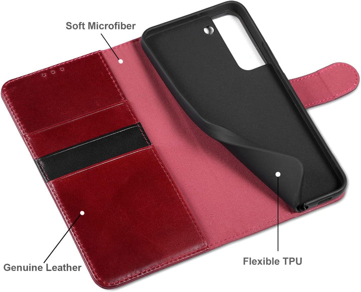 LENSUN Echtleder Hülle für Samsung Galaxy S22 Plus, Handyhülle [Echtes Leder][Magnetverschluss][RFID