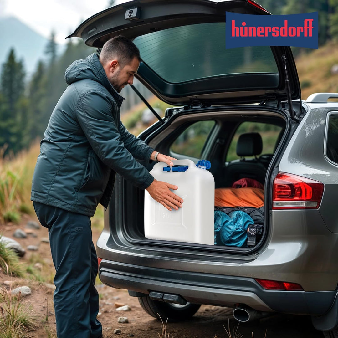 hünersdorff Wasserkanister ECO mit Auslaufrohr und unverlierbarer Deckelverschraubung, 22 L (mit Roh