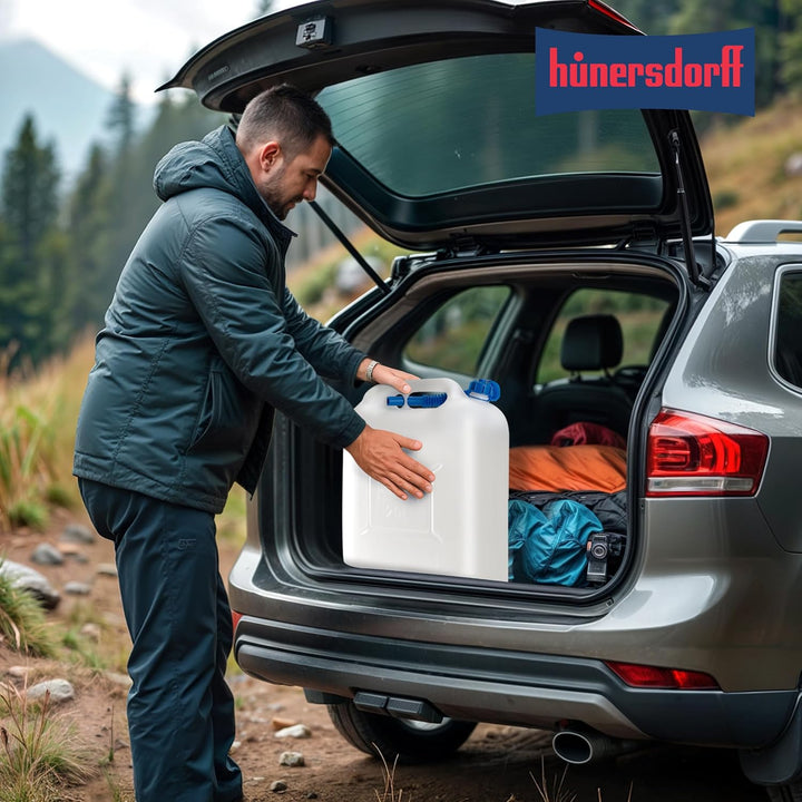 hünersdorff Wasserkanister ECO mit Auslaufrohr und unverlierbarer Deckelverschraubung, 22 L (mit Roh