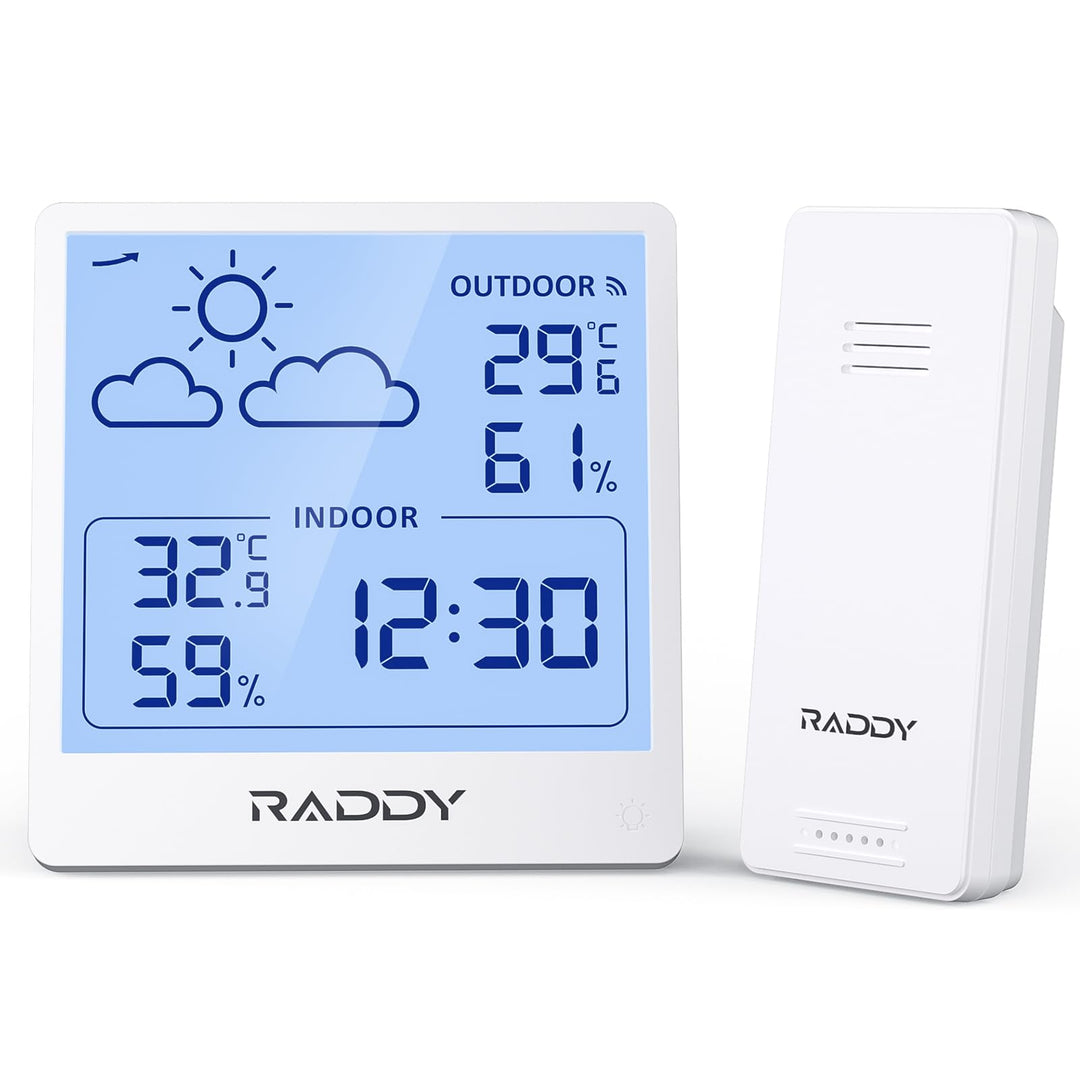 Raddy WF-50 Wetterstation Funk innen und aussen, batteriebetriebener Temperatur- und Luftfeuchtigkei
