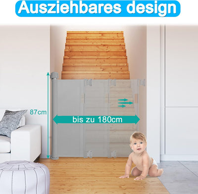 UISEBRT Türschutzgitter Ausziehbar 0-180cm, Treppenschutzgitter für Baby und Pelztiere, Kinder Schut