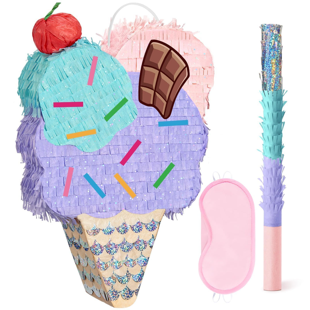 WERNNSAI Eis Pinata – Eiscreme Pinata Geburtstag Mädchen Kinder Eiscreme Piñata Set mit Stock Augenb