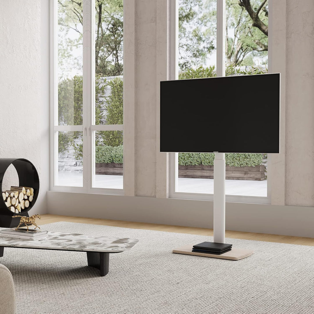 FITUEYES TV Bodenständer mit Holzbasis TV Ständer TV Standfuss Fernsehstand höhenverstellbar schwenk