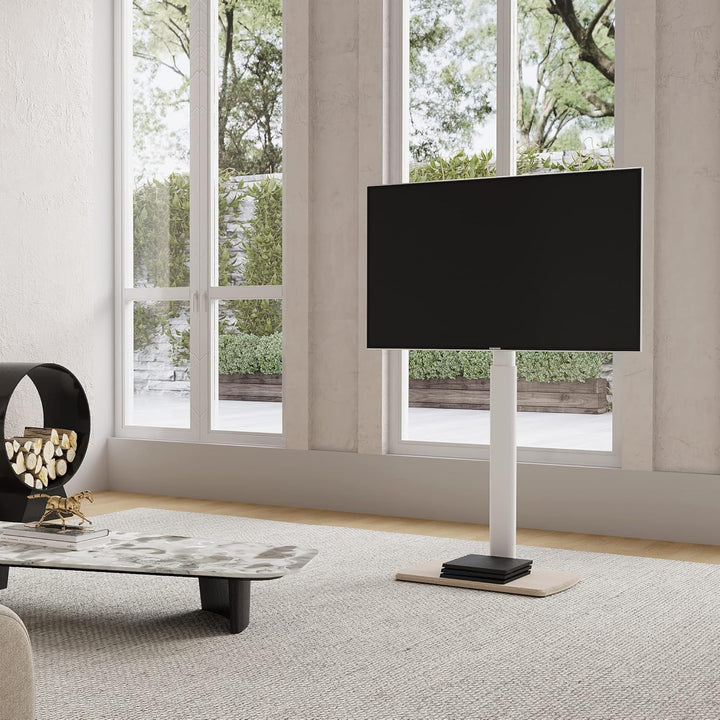 FITUEYES TV Bodenständer mit Holzbasis TV Ständer TV Standfuss Fernsehstand höhenverstellbar schwenk