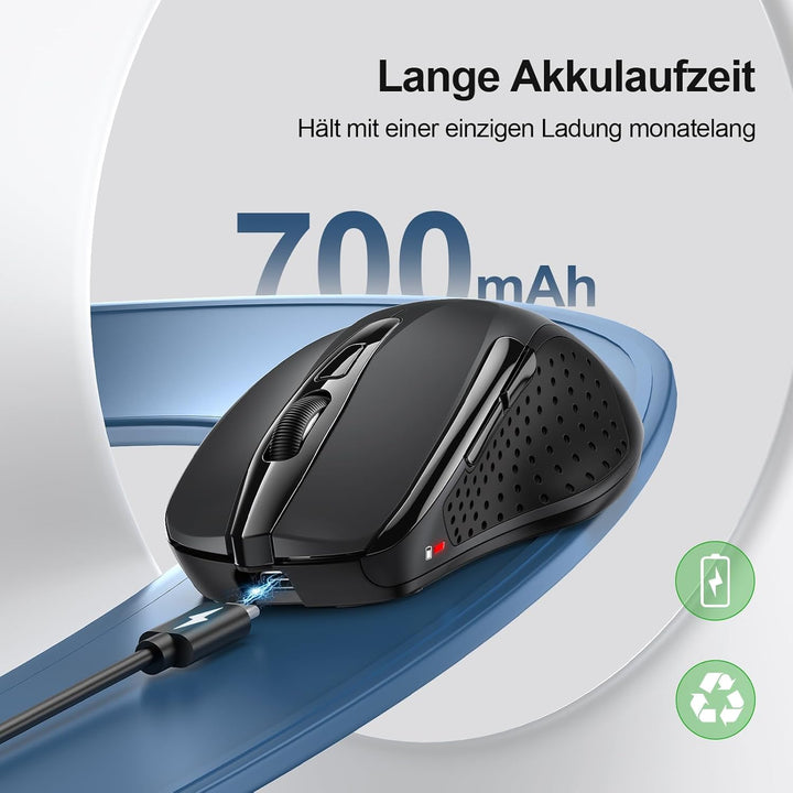 TECKNET Silent Kabellose Maus, Wiederaufladbar Funkmaus 4800 DPI, 2,4 GHz Optische Computer Maus für