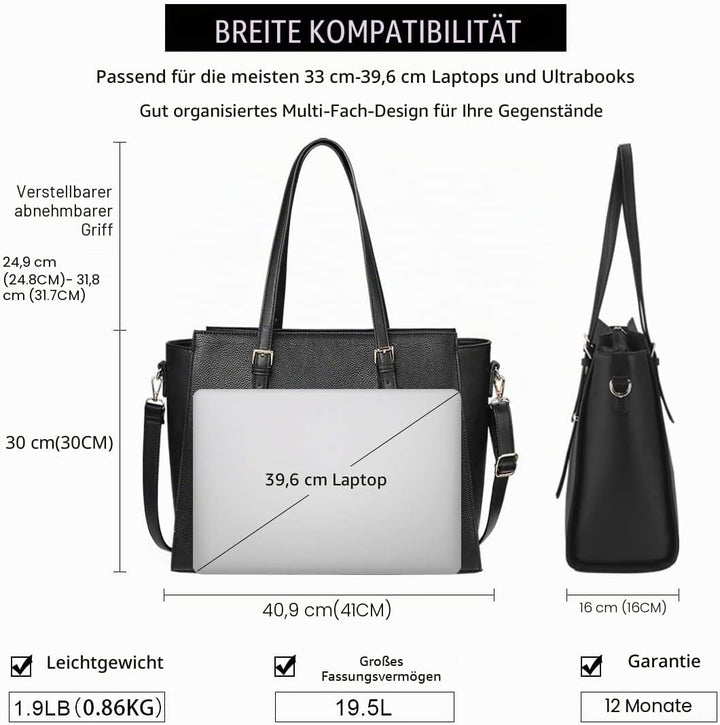 NEWHEY Handtasche Damen Shopper Damen Grosse Schwarz Gross Laptop Tasche 15.6 Zoll Elegant Leder Umh