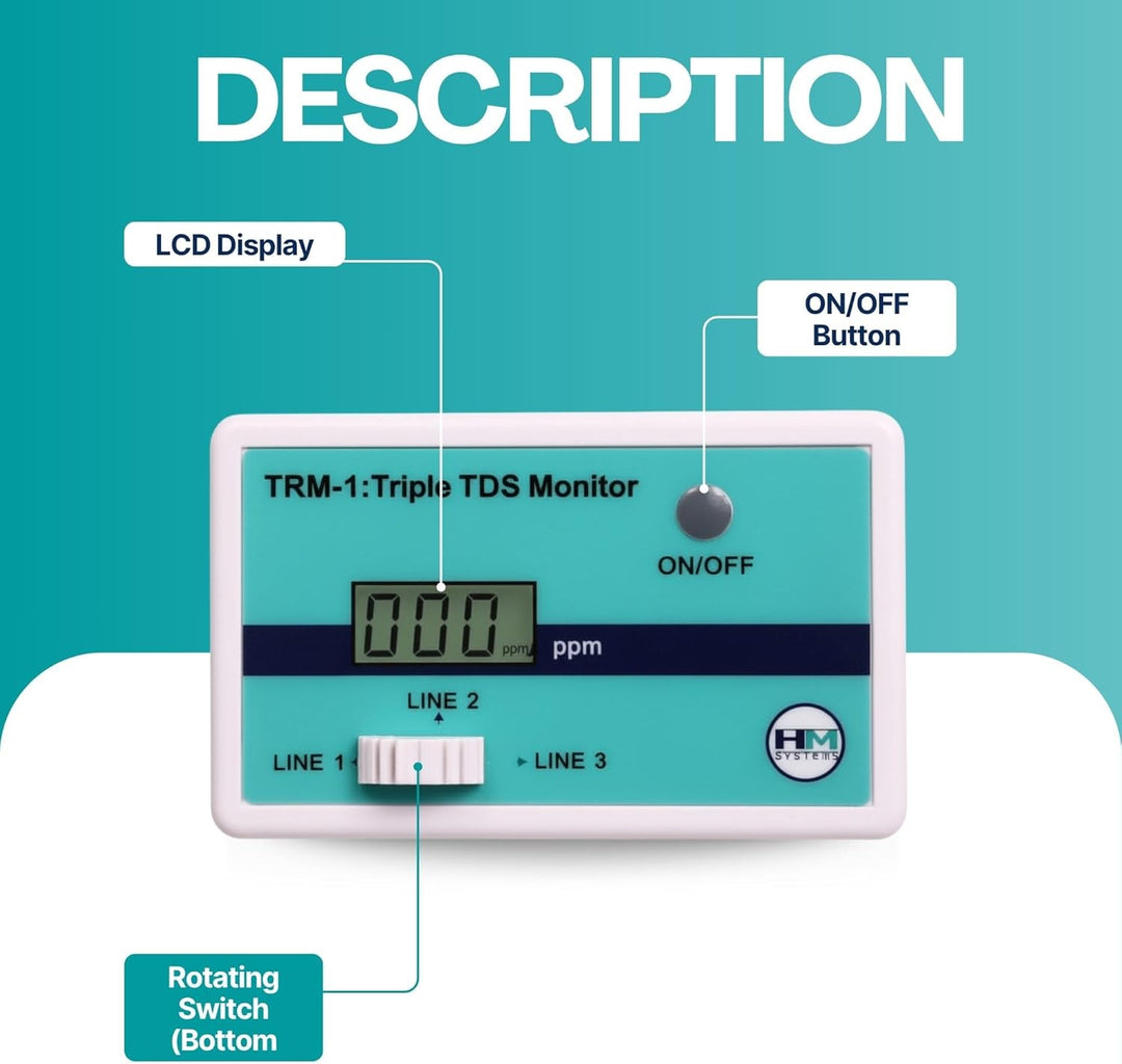 HM Digital Dreifacher Inline-RO/DI TDS Monitor mit 6,35 mm T-Armaturen