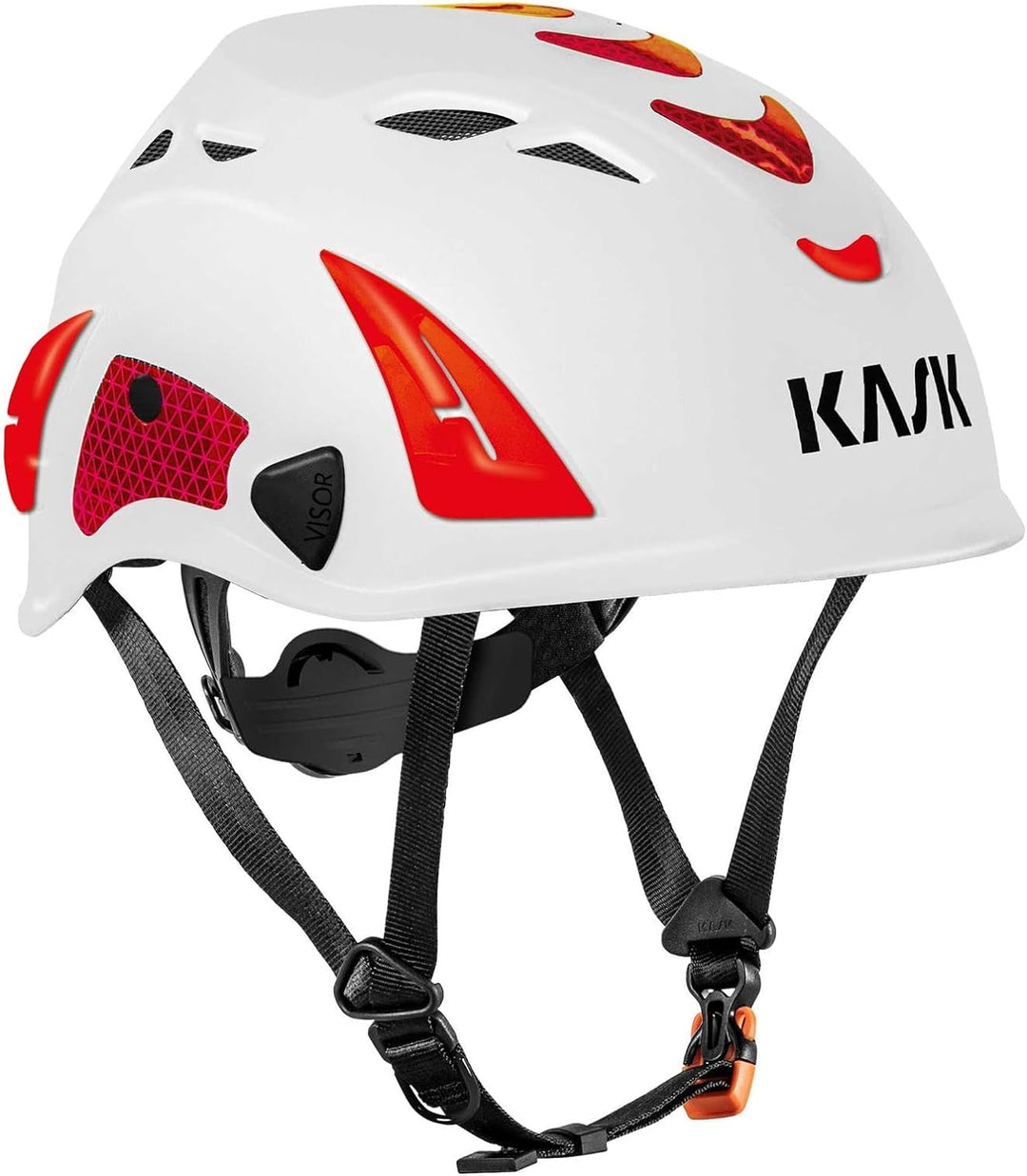KASK Schutzhelm Superplasma AQ HI VIZ - Arbeitsschutzhelm, Drehrad, Reflexstreifen, EN 397 Weiss/Rot