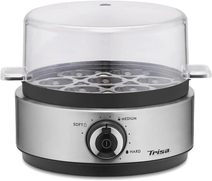 Trisa Eierkocher Vario Eggs für 7 Eier – Elektrischer Egg Cooker mit Pochieraufsatz, Härtegrad einst