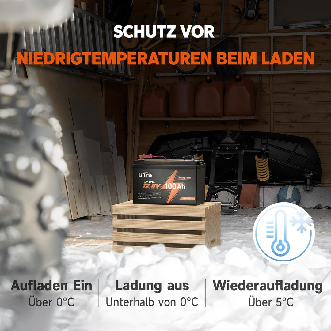 LiTime LiFePO4 12V 100Ah Trolling-Motoren Lithium Batterie mit Tieftemperaturschutz, Deep Cycle Batt