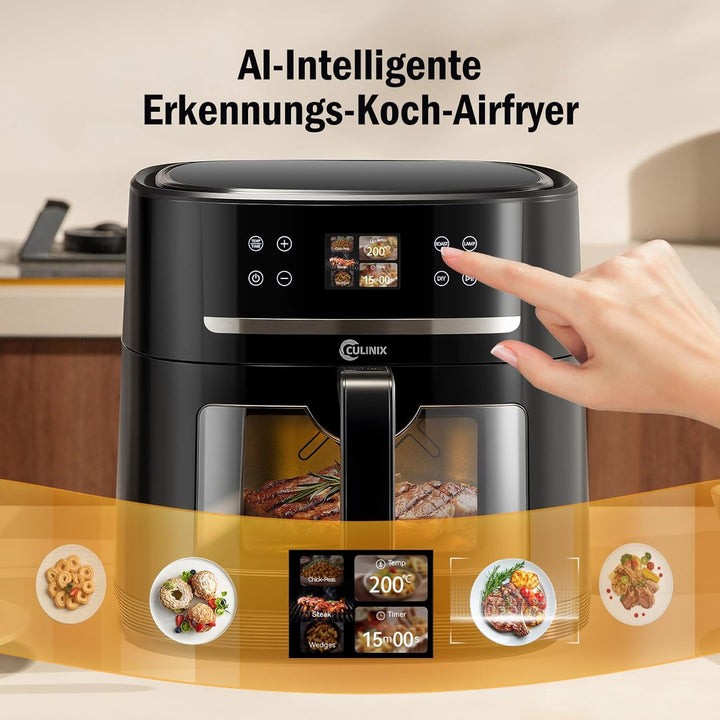 Heissluftfritteuse XXL, 8L Air Fryer mit Kamera, Sichtfenster und Shake Reminder, DIY-Funktionalität