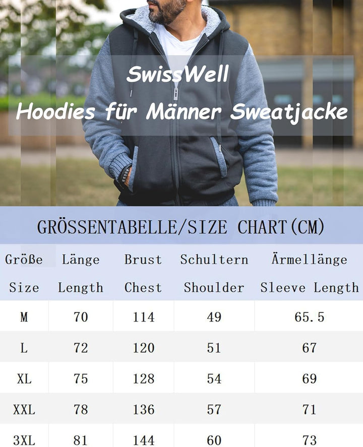 SwissWell Hoodie Herren Reissverschluss Sweatjacke Fleece Kapuzenjacke 3XL 0652-grau, 3XL 0652-grau