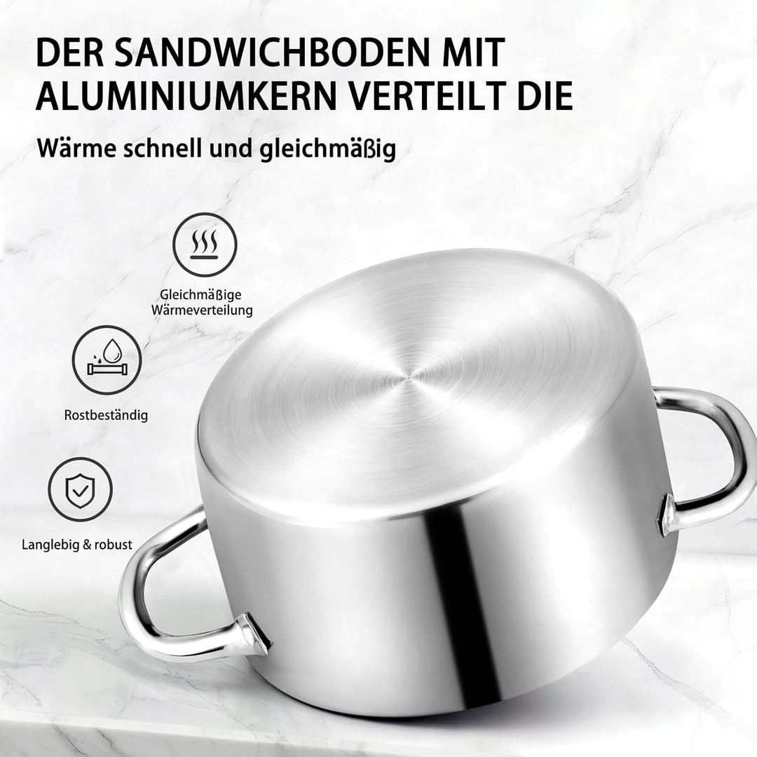 Estmoon Kochtopf 20 cm 3,6L, Edelstahltopf mit Glasdeckel, für alle Herdarten geeignet, auch Indukti