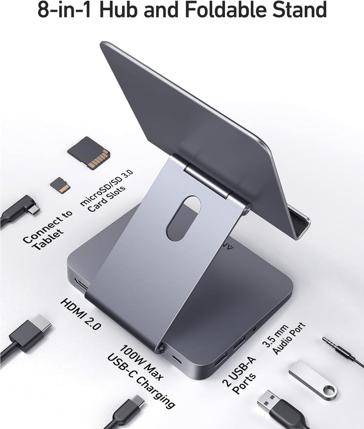 Anker 551 8-in-1 USB-C Hub, einklappbare Halterung, Power Delivery, 4K HDMI, 2 USB-A Datenports, 3.5