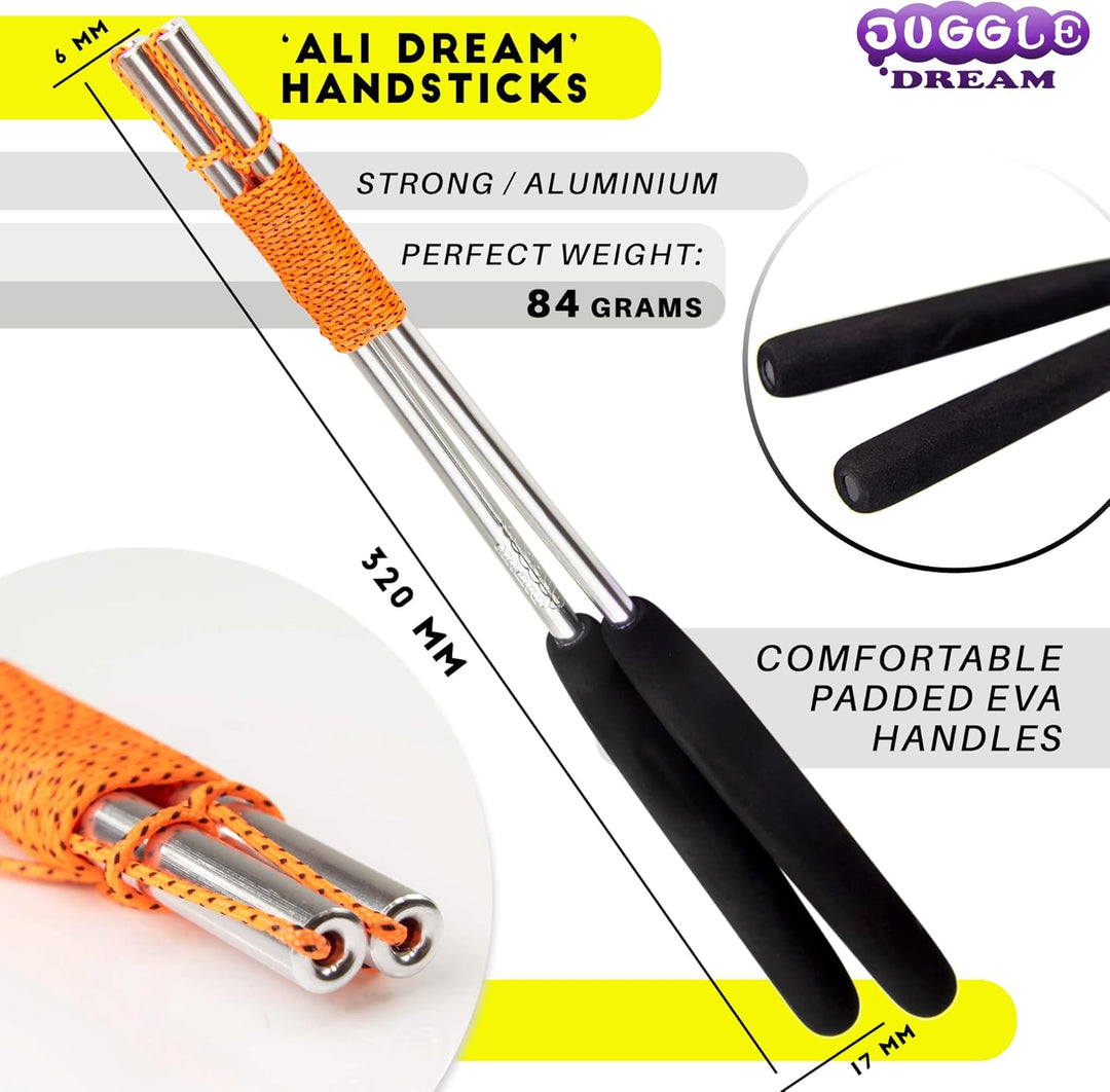 Juggle Dream Carousel Diabolo Jonglier-Set - Dreifach-Kugellagerachse - mit Aluminiumstäben und Onli