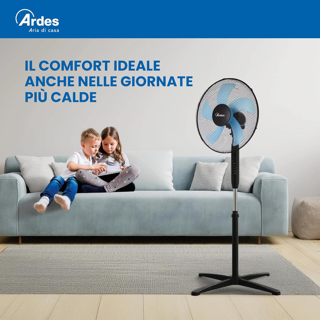 Ardes - AR5ST40PN Standventilator STEELO 40N 5 Flügel - Bodenventilator 40 cm Oszillierend mit verst
