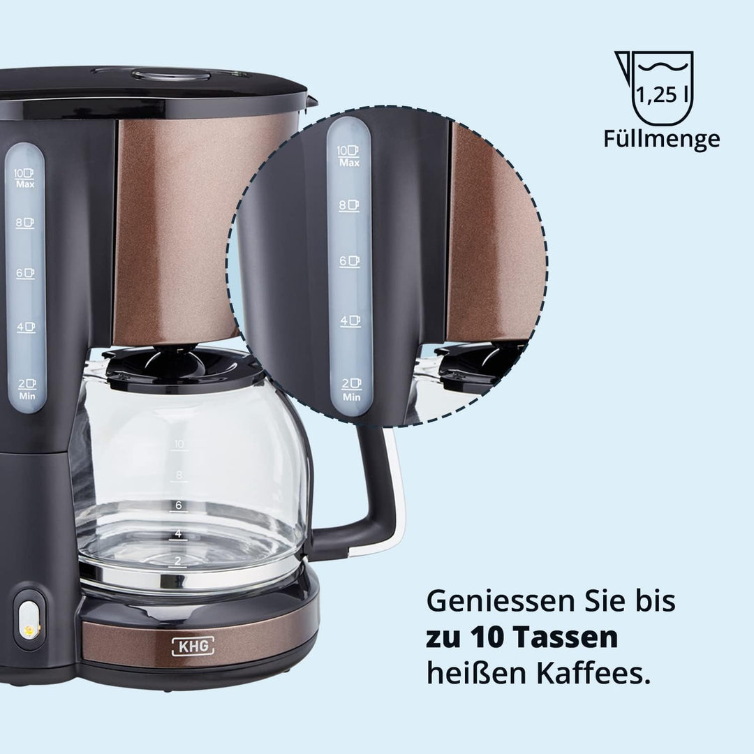 KHG Kaffeeautomat KA-123(MMS) aus Kunststoff in mocca/schwarz, Kapazität für 10 Tassen, mit Glaskann