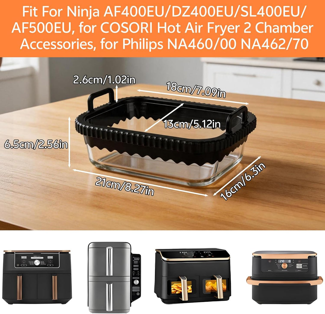 2 Stück Auflaufform Airfryer mit Herausnehmbarer Silikongriffen für Ninja AF400EU/DZ400EU/AF500EU fü