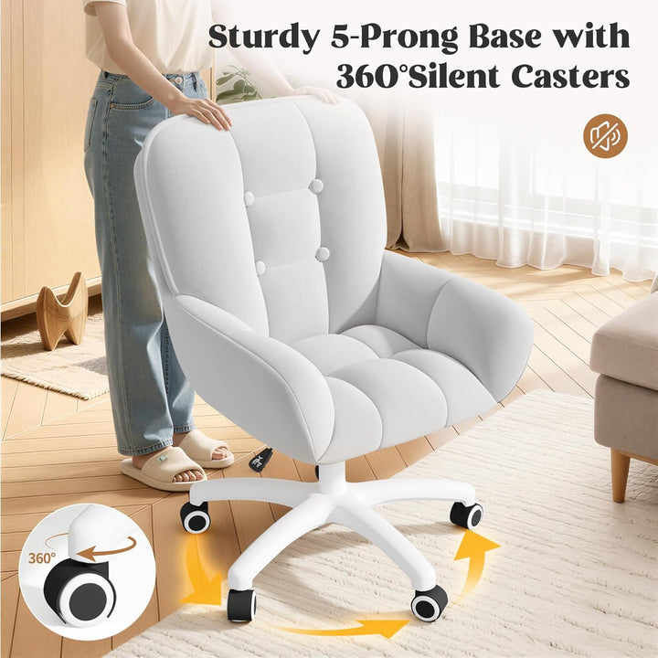 Homeoffice & Schminkstuhl 2-in-1 Ergonomischer Samt Drehstuhl 360°, Höhenverstellbar für Arbeitszimm
