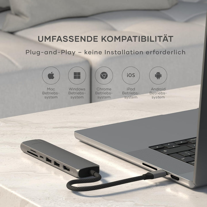 SATECHI 7-in-1 USB-C Hub Slim Plus, Multiport-Adapter mit 4K HDMI, 100W Power Delivery, 2X USB-A, Et