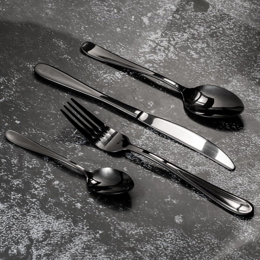 Alata Grand Edelstahl Poliert Schwarz Besteck Set 8 Personen, Essbesteck 32 teilig, Glänzend, Spülma