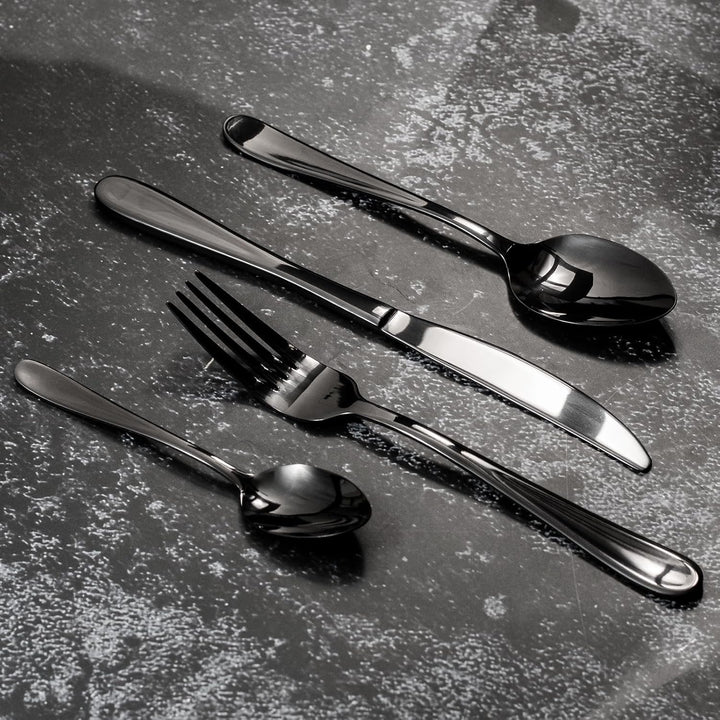Alata Grand Edelstahl Poliert Schwarz Besteck Set 8 Personen, Essbesteck 32 teilig, Glänzend, Spülma