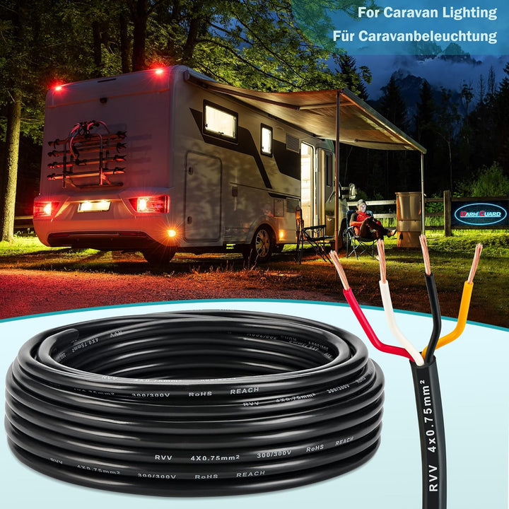 4-adriges Kabel LED-Rücklichter Verkabelungkabel für Anhänger 4x0,75mm² - 10M FLRYY Fahrzeugleitung