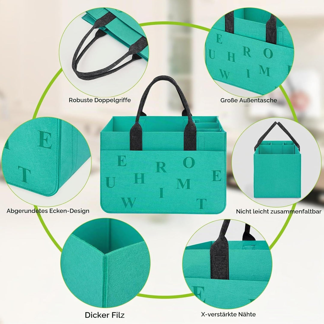 Filz Einkaufskörbe Filztasche Einkaufstasche mit Fächern, Filztasche Gross 30L Faltbar Robust Flasch